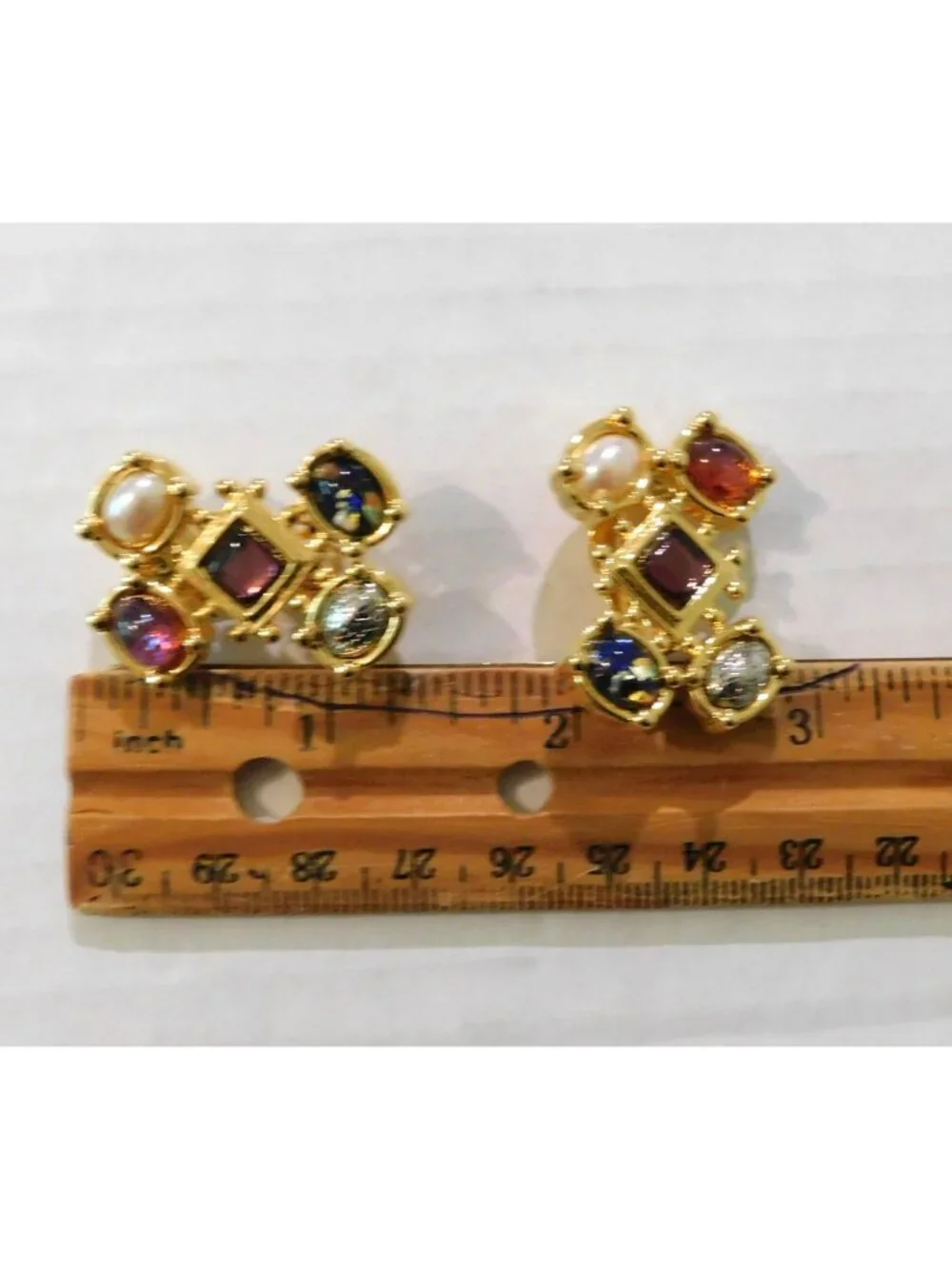 Premier Designs Signed Vintage 1990s Necklace Earrings Multicolor Set Gold-Plate
